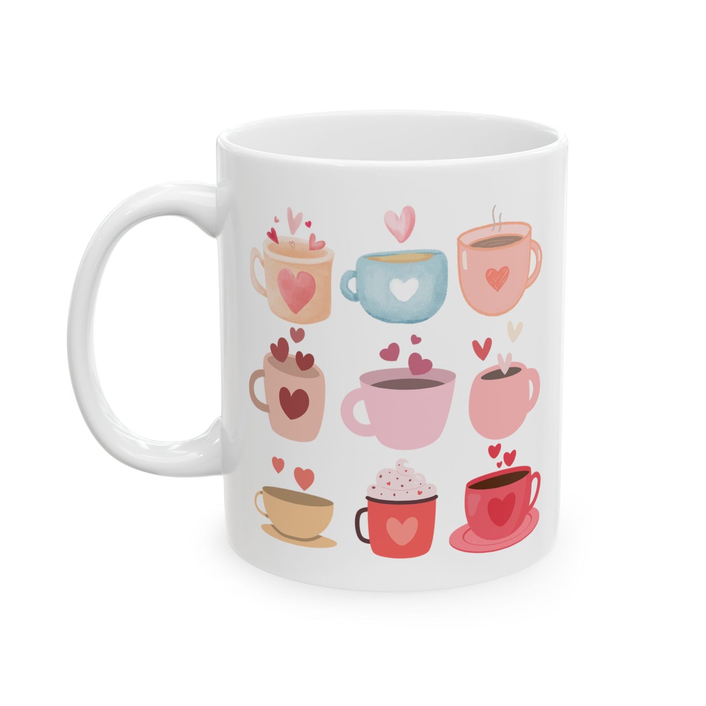 Best Ceramic Coffee Mug, (11oz, 15oz) "Coffee Mugs Hearts"