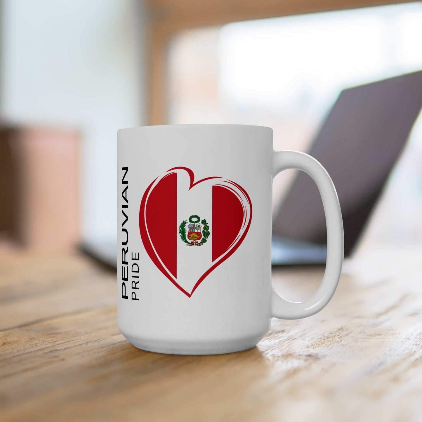 Best Peruvian Ceramic Coffee Mug, (11oz, 15oz) "Peruvian Flag"
