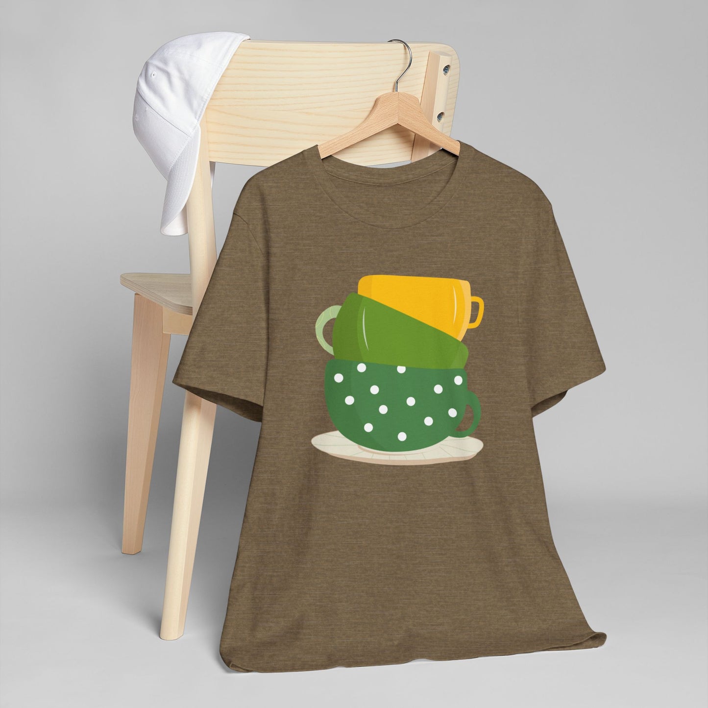 Stacked Coffee Cups T-Shirt – Fun Colorful Mug Graphic Tee for Coffee Lovers (USA Only)