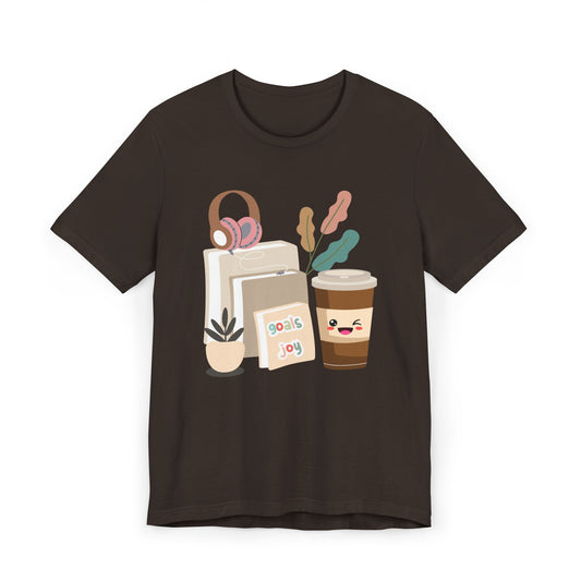 Goals & Joy Coffee T-Shirt – Cute Motivational Graphic Tee for Coffee Lovers (USA Only)