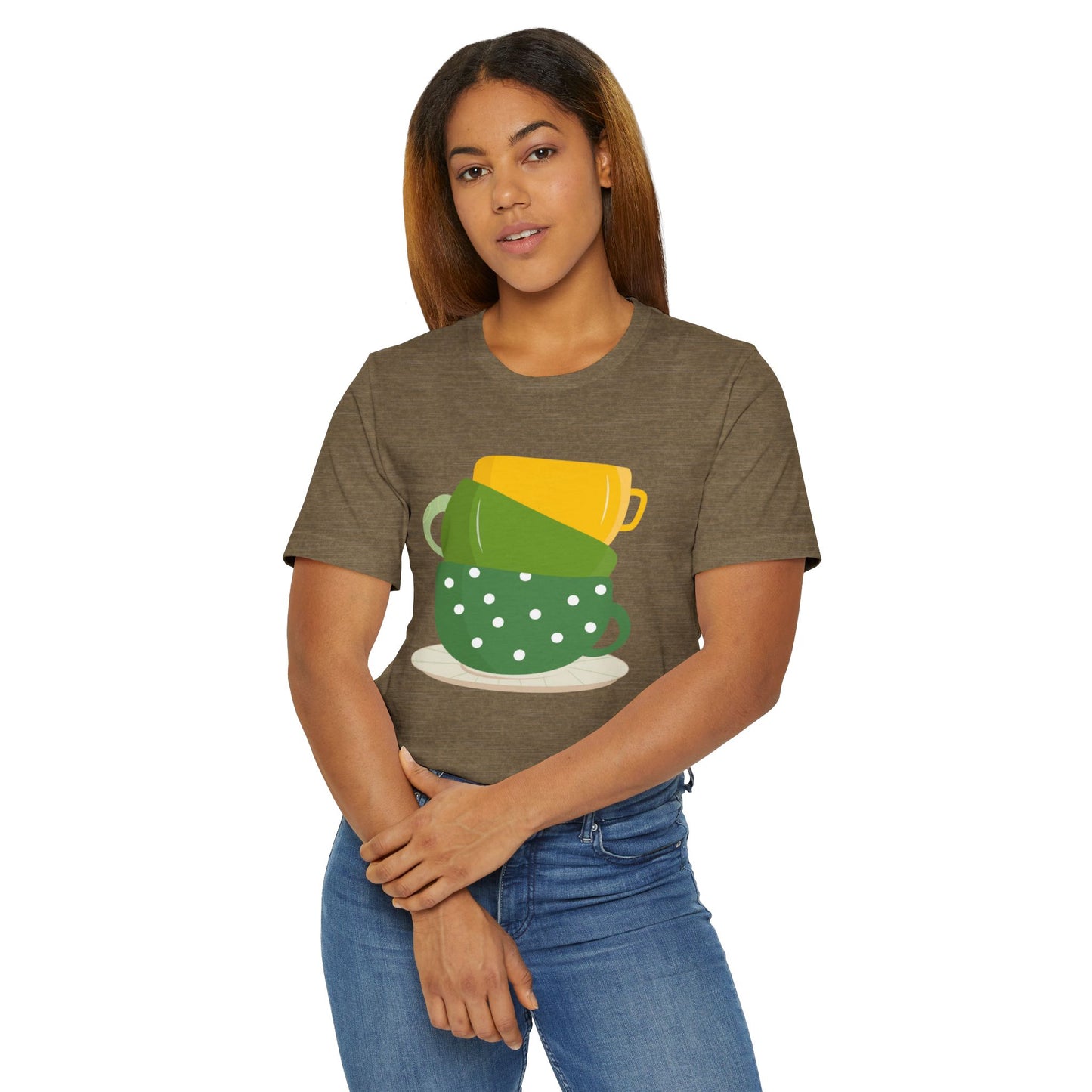 Stacked Coffee Cups T-Shirt – Fun Colorful Mug Graphic Tee for Coffee Lovers (USA Only)