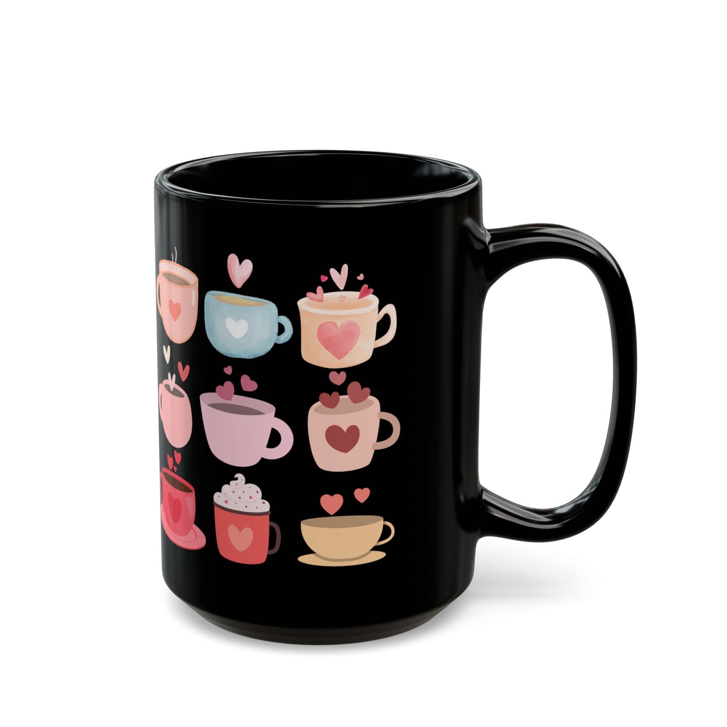 Best Coffee Black Mug (11oz, 15oz) "Coffee Mugs Hearts"
