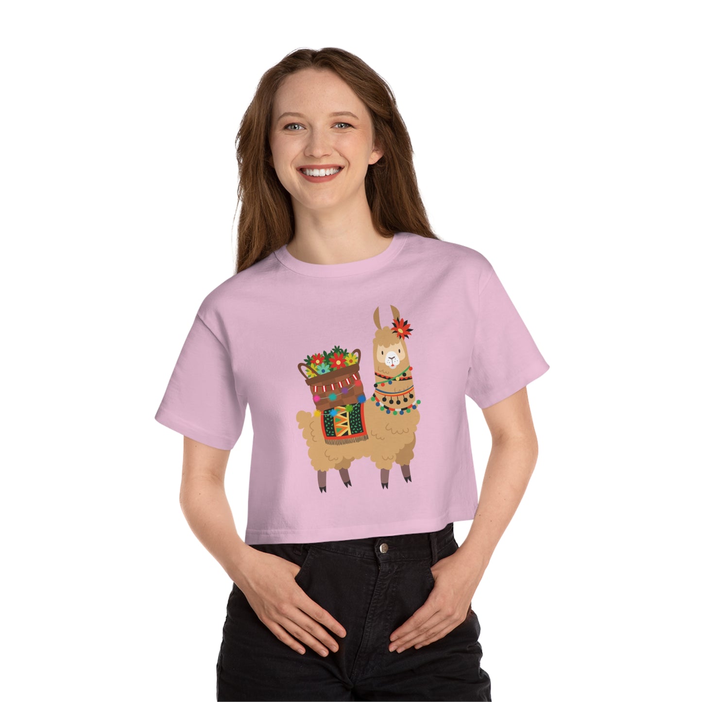 Cropped Customized Champion Tee "No Drama, Just Llama