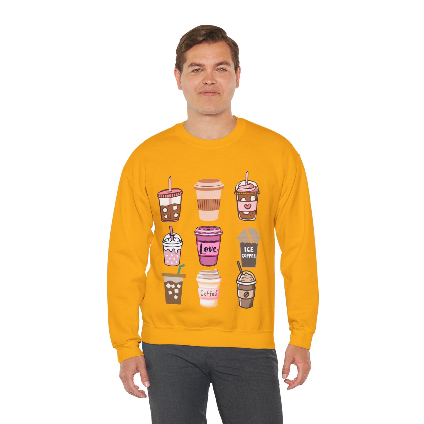 ☕ Iced Coffee Drinks Sweatshirt USA | Fun Unisex Sweater for Coffee Lovers