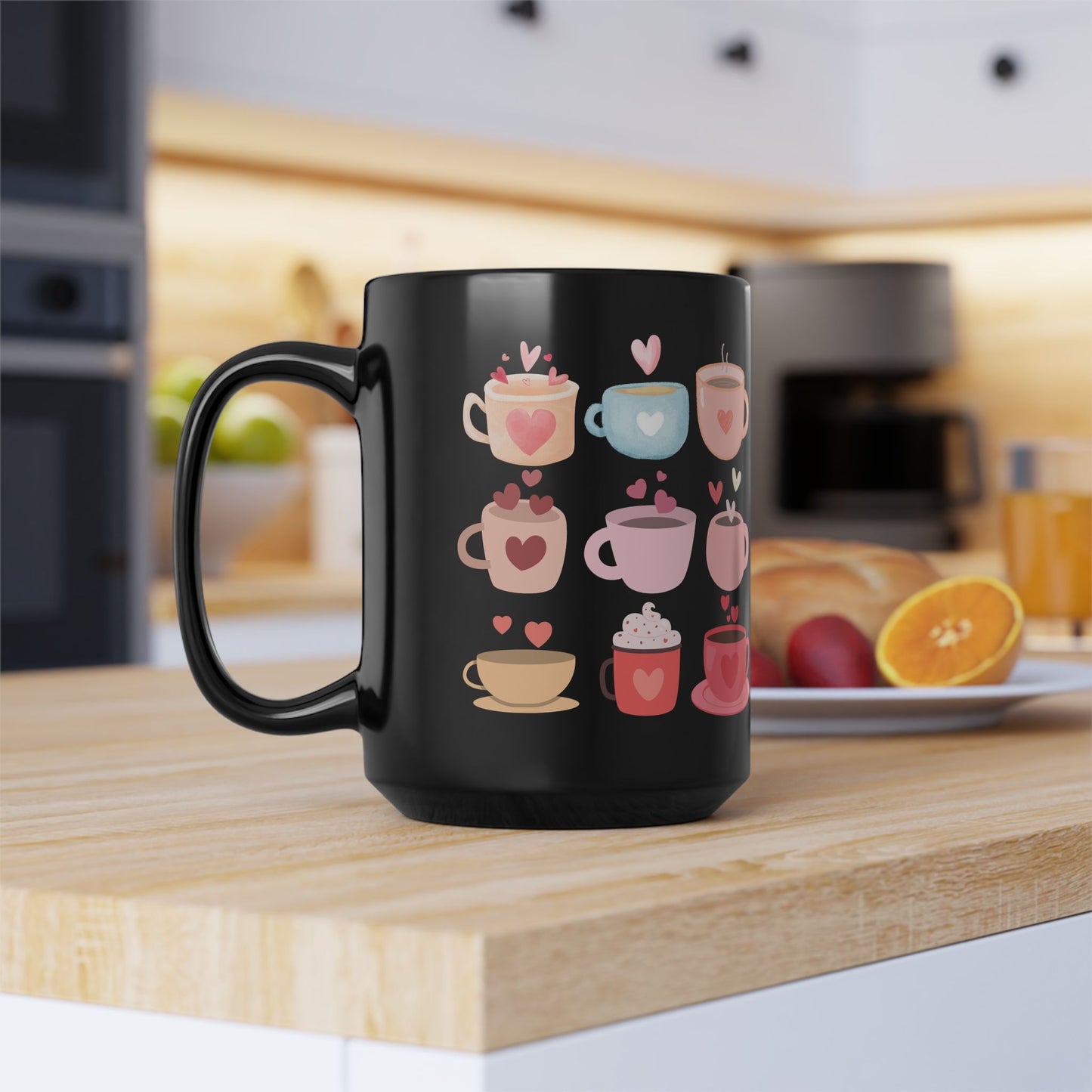 Best Coffee Black Mug (11oz, 15oz) "Coffee Mugs Hearts"