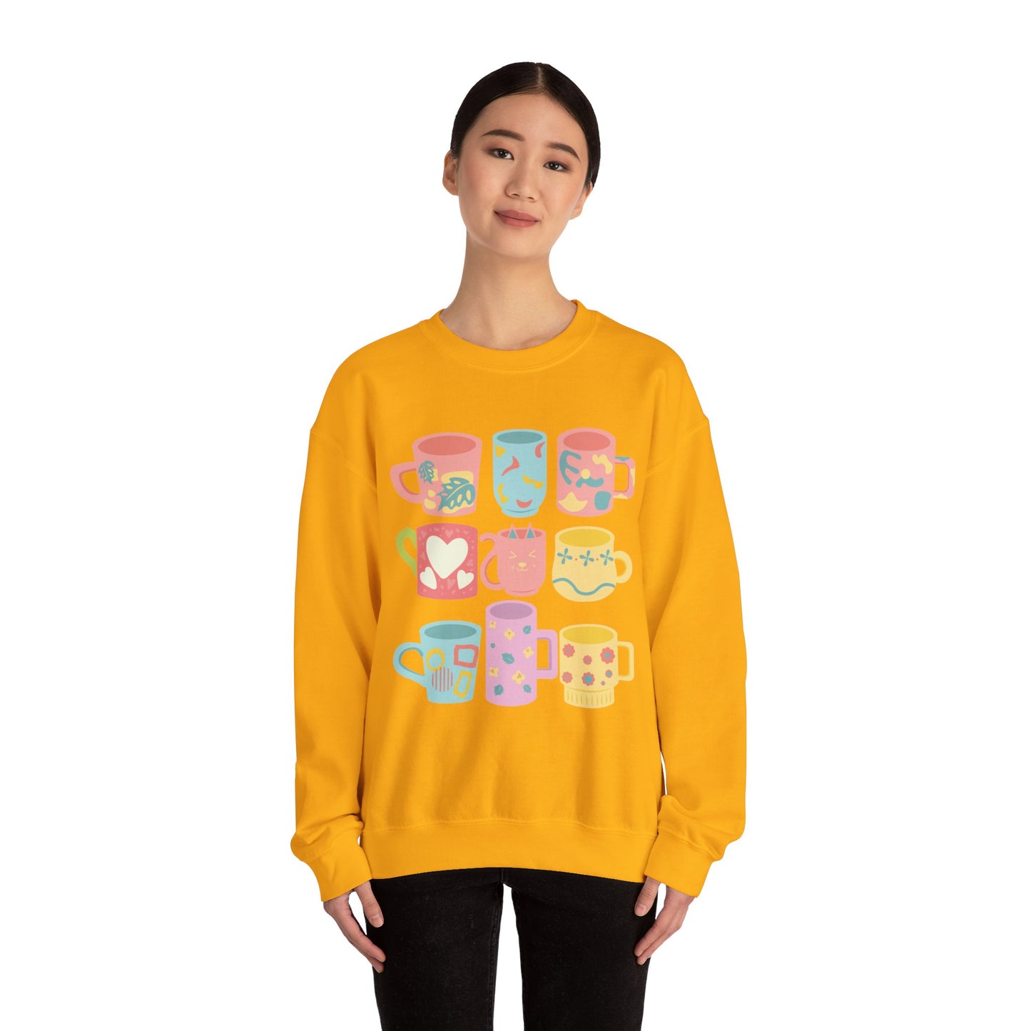 ☕ Pastel Coffee Mugs Sweatshirt USA | Colorful Unisex Sweater for Coffee Lovers