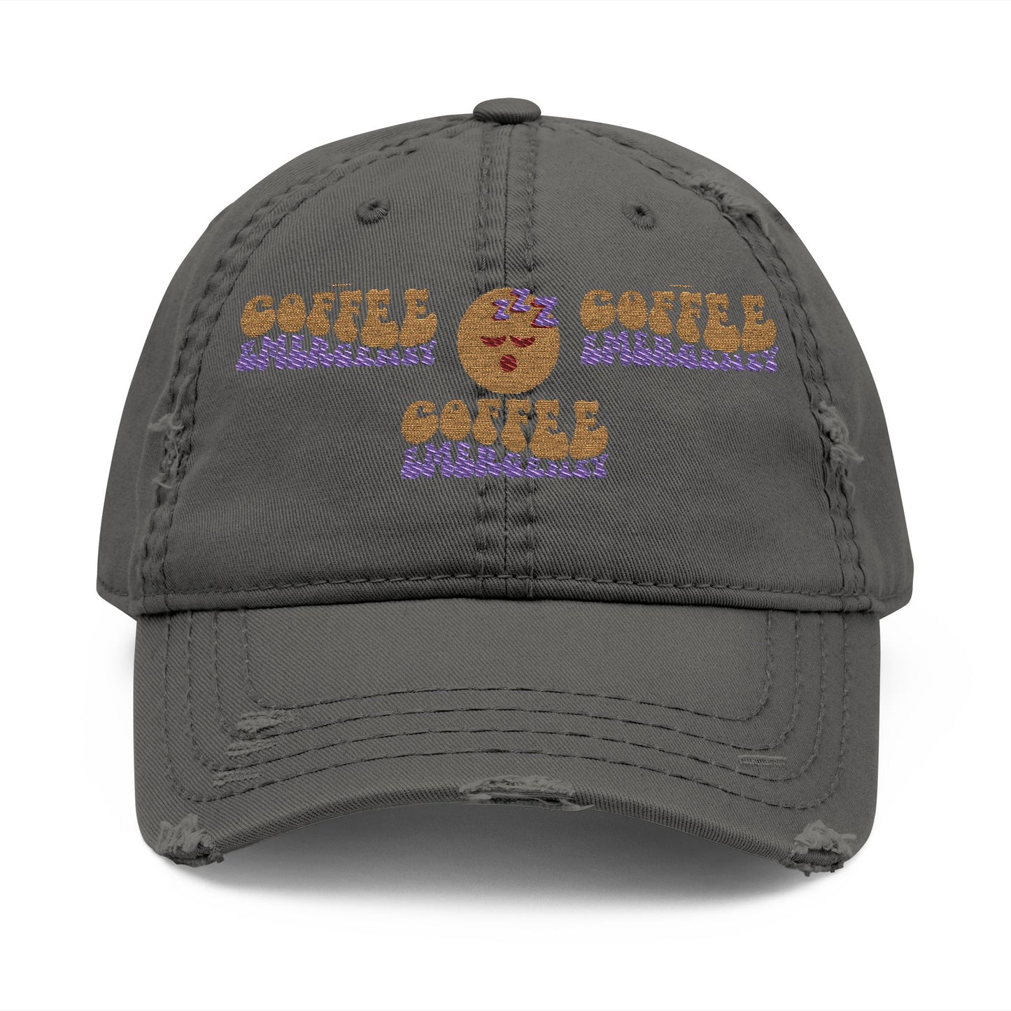 Coffee Emergency Distressed Dad Hat – Tired Emoji Style (USA Only)