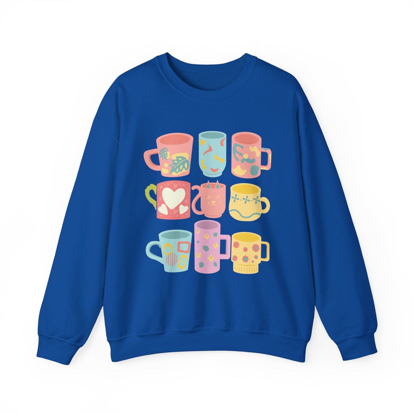 ☕ Pastel Coffee Mugs Sweatshirt USA | Colorful Unisex Sweater for Coffee Lovers