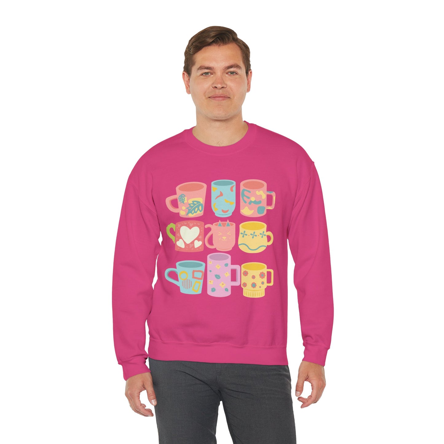 ☕ Pastel Coffee Mugs Sweatshirt USA | Colorful Unisex Sweater for Coffee Lovers
