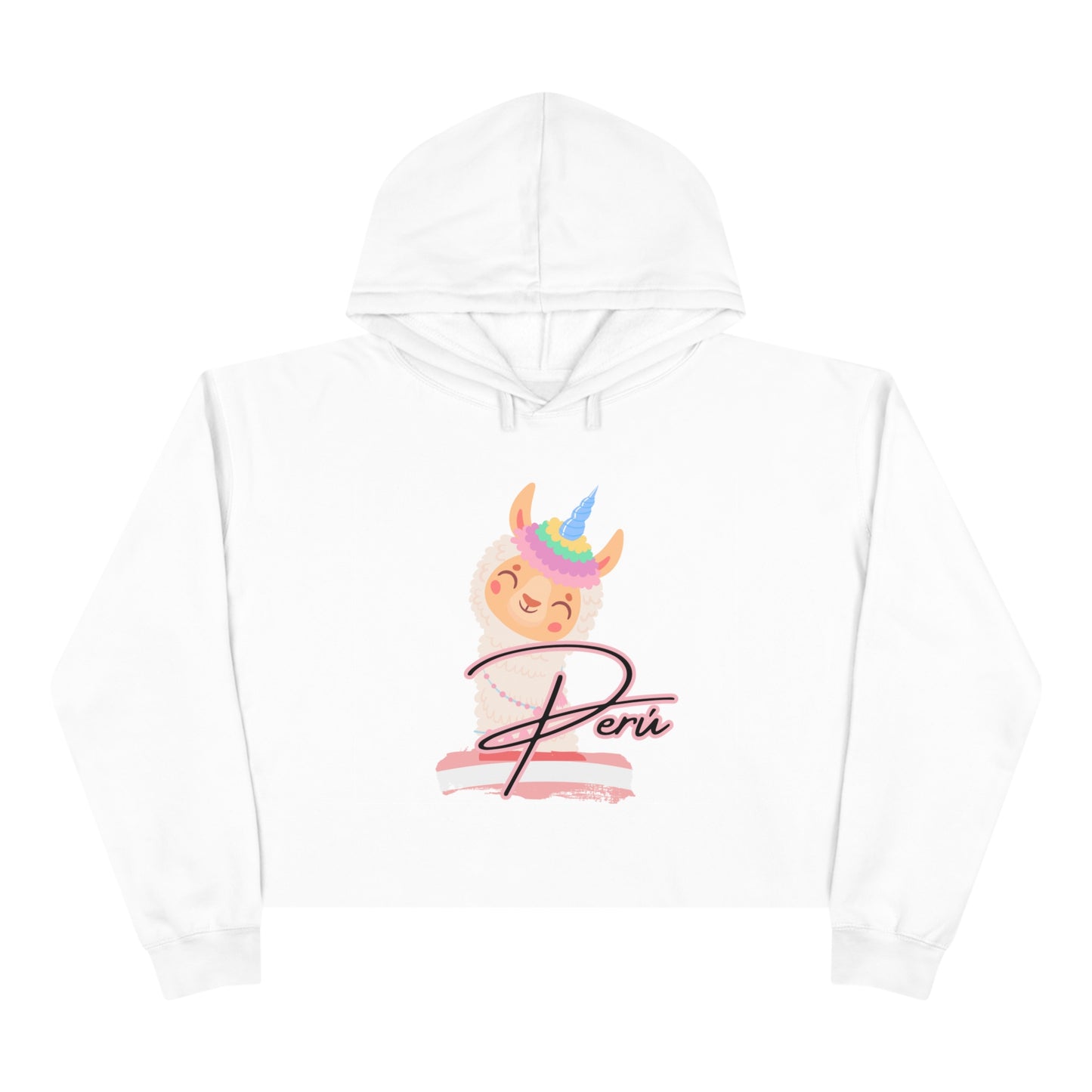 Peruvian Crop Hoodie "Llama Rainbow"