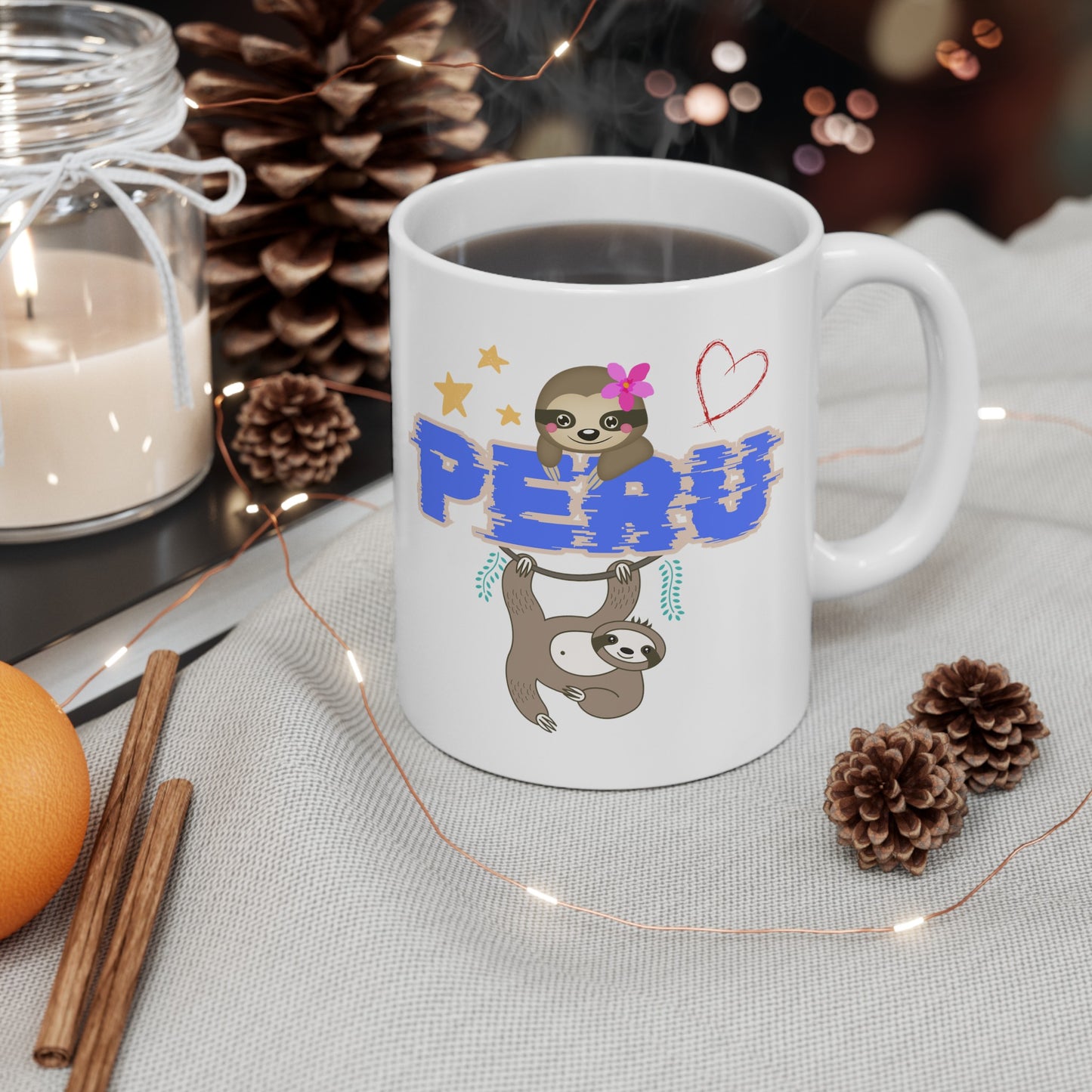 Best Peruvian Ceramic Coffee Mug, (11oz, 15oz) "Peruvian Jungle Perezozo"