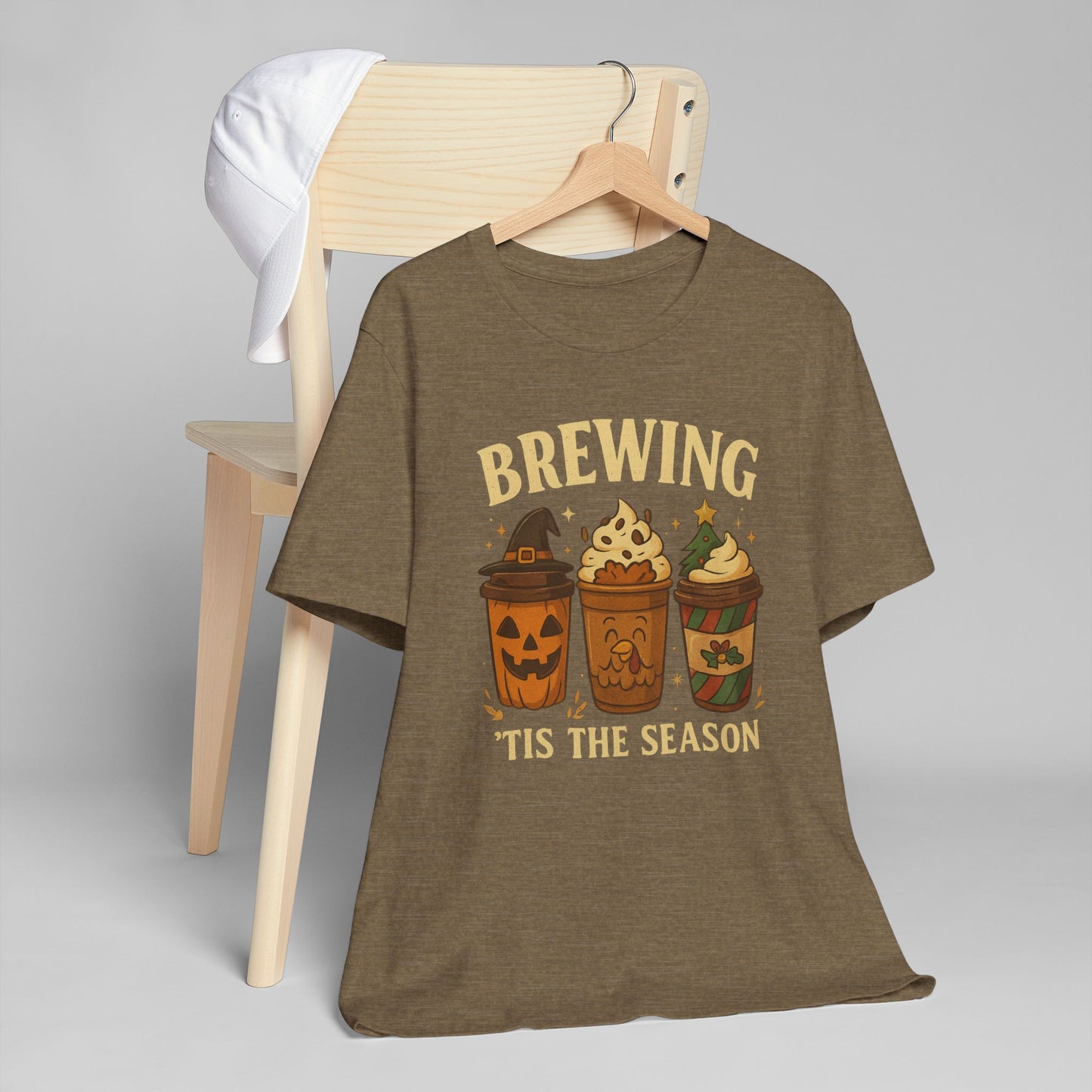 🎃🎄 Brewing ’Tis the Season Unisex T-Shirt USA | Holiday Coffee Tee