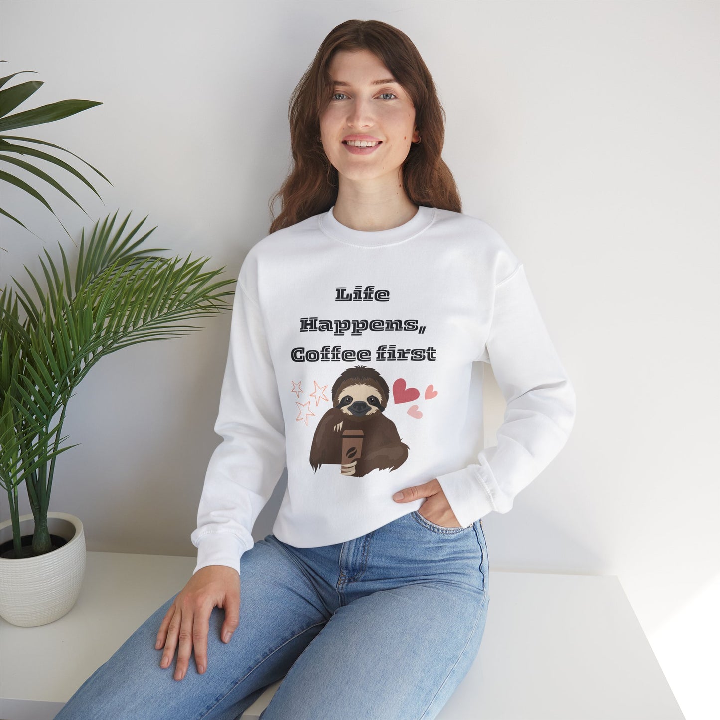🦥☕ Sloth Coffee Sweatshirt USA | Life Happens Coffee First Sweater