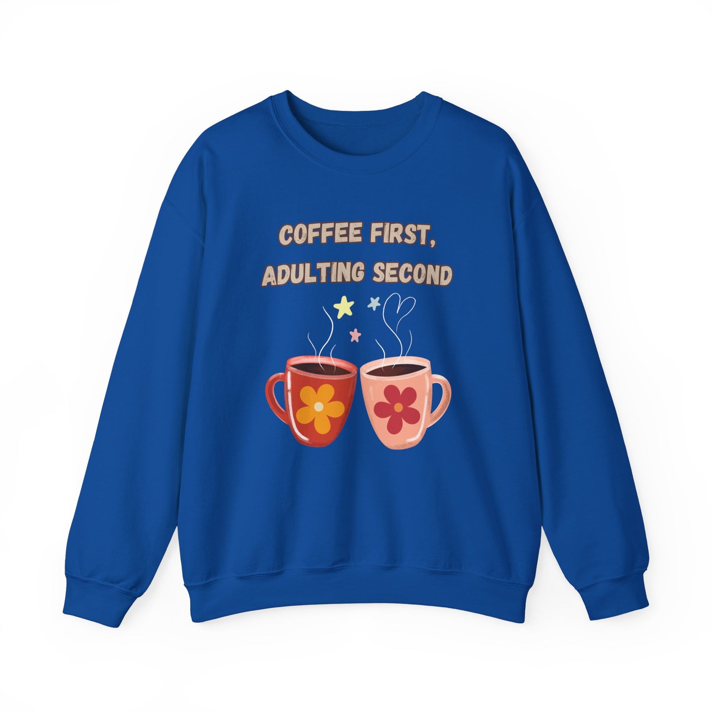 ☕ Coffee First Adulting Second Sweatshirt USA | Fun Unisex Sweater for Coffee Lovers