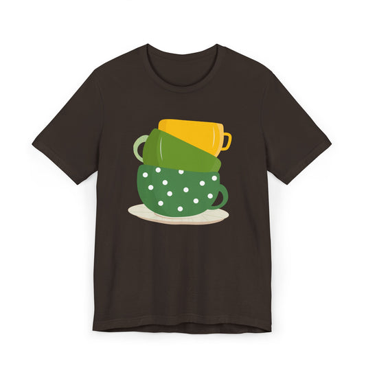 Stacked Coffee Cups T-Shirt – Fun Colorful Mug Graphic Tee for Coffee Lovers (USA Only)