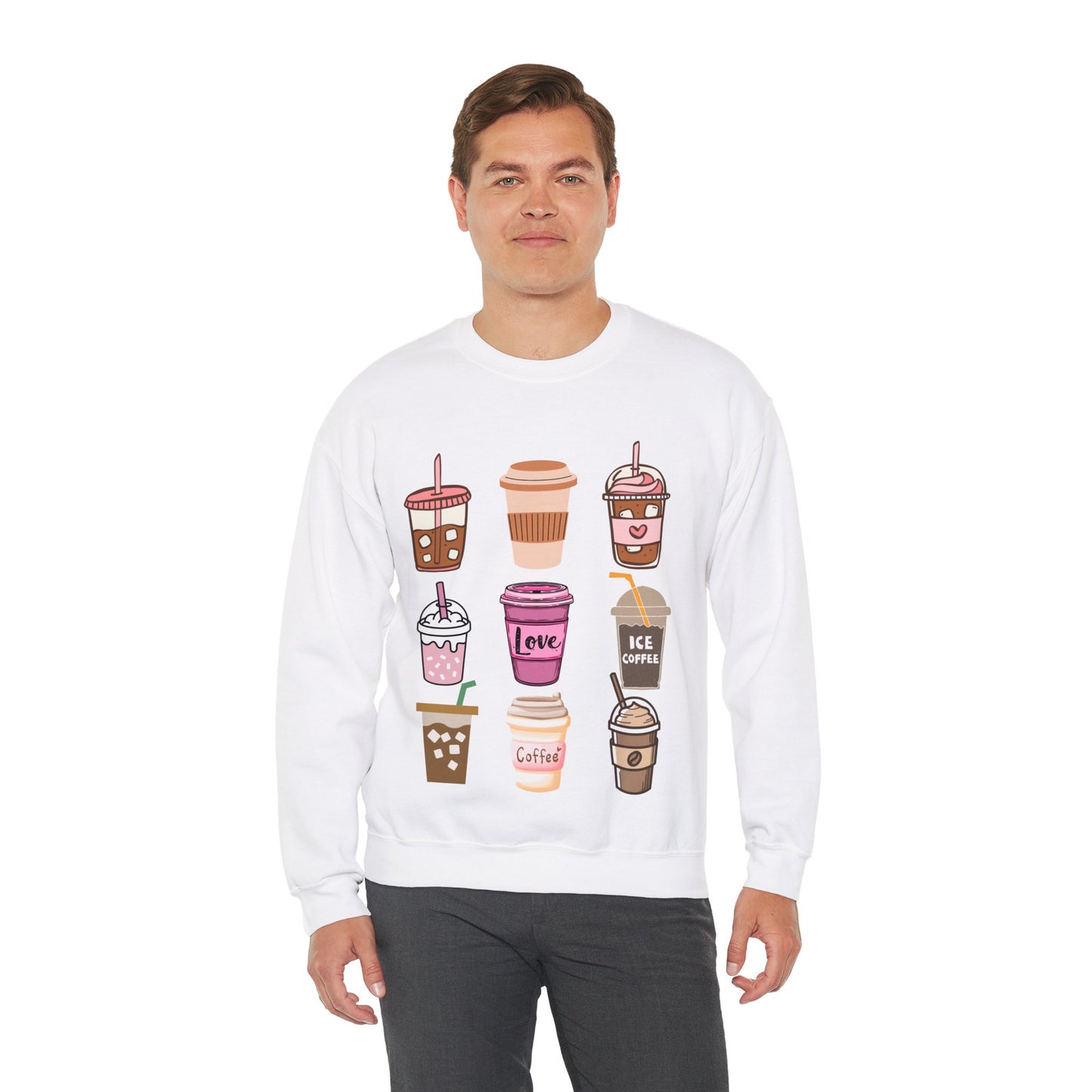 ☕ Iced Coffee Drinks Sweatshirt USA | Fun Unisex Sweater for Coffee Lovers