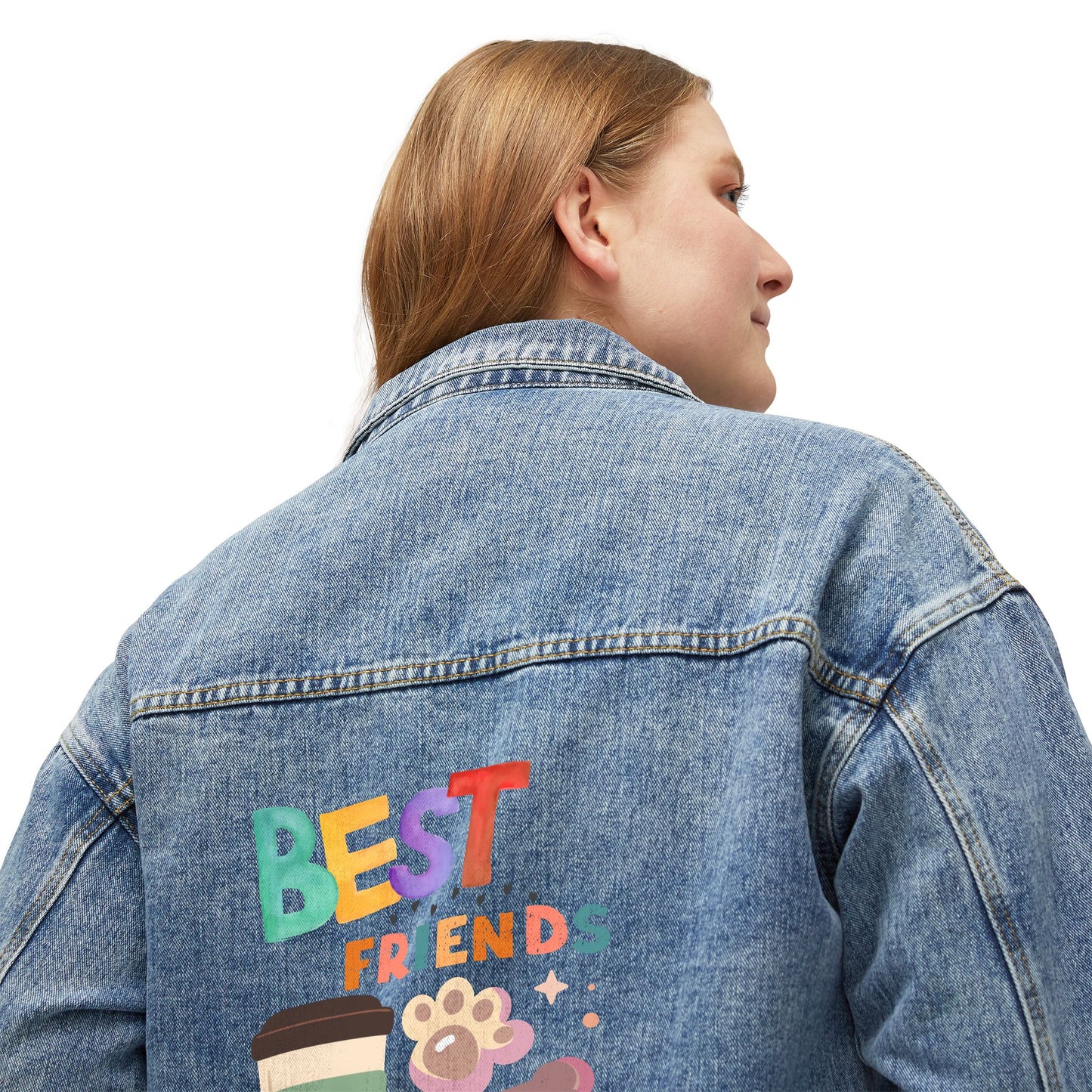 👖🐾 Best Friend Coffee Denim Jacket USA | Women’s Dog & Coffee Lover Jacket