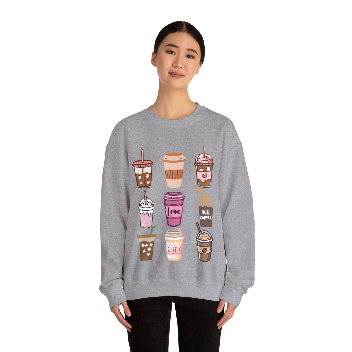 ☕ Iced Coffee Drinks Sweatshirt USA | Fun Unisex Sweater for Coffee Lovers