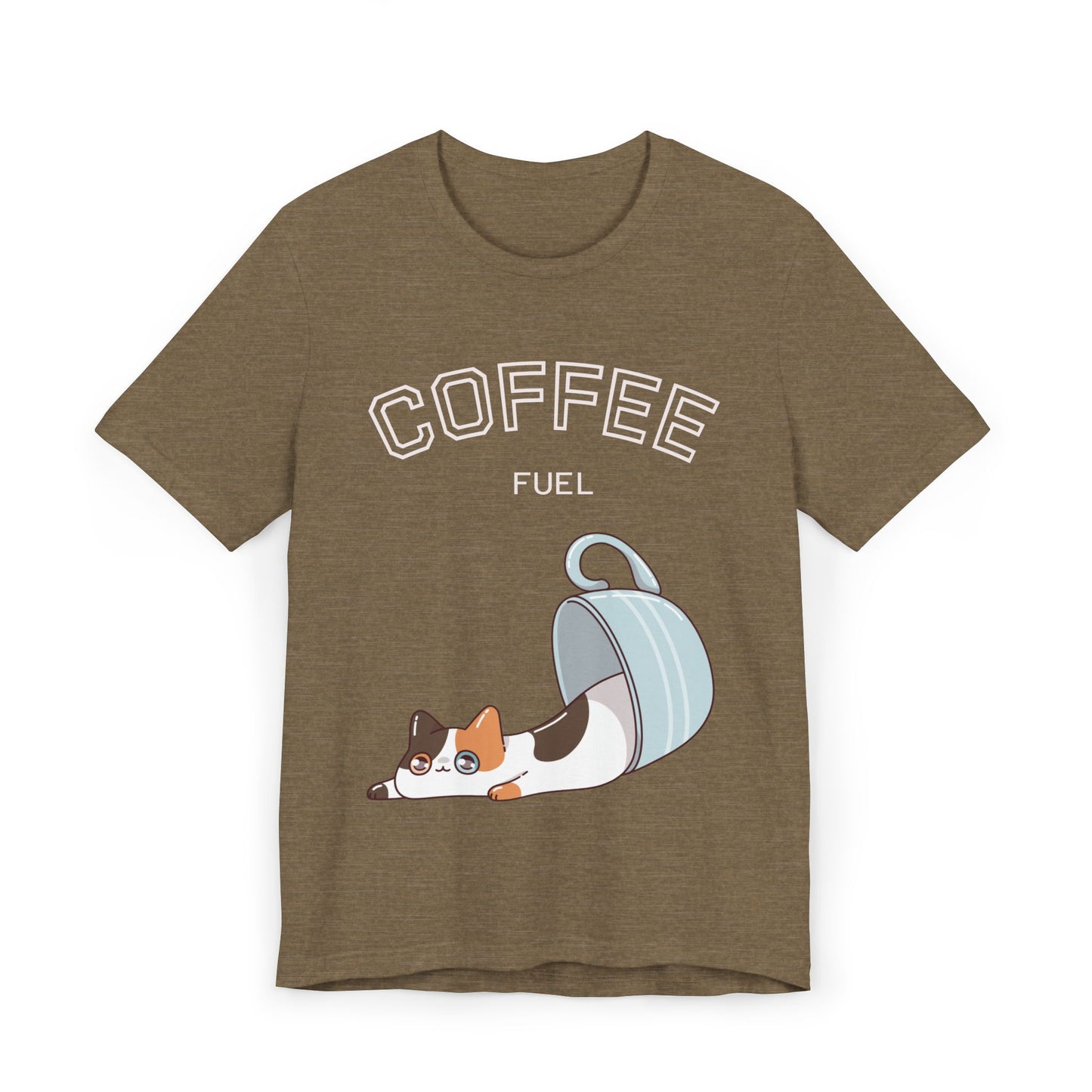 Coffee Fuel Cat T-Shirt – Cute Coffee Cup Kitty Graphic Tee for Coffee Lovers (USA Only)