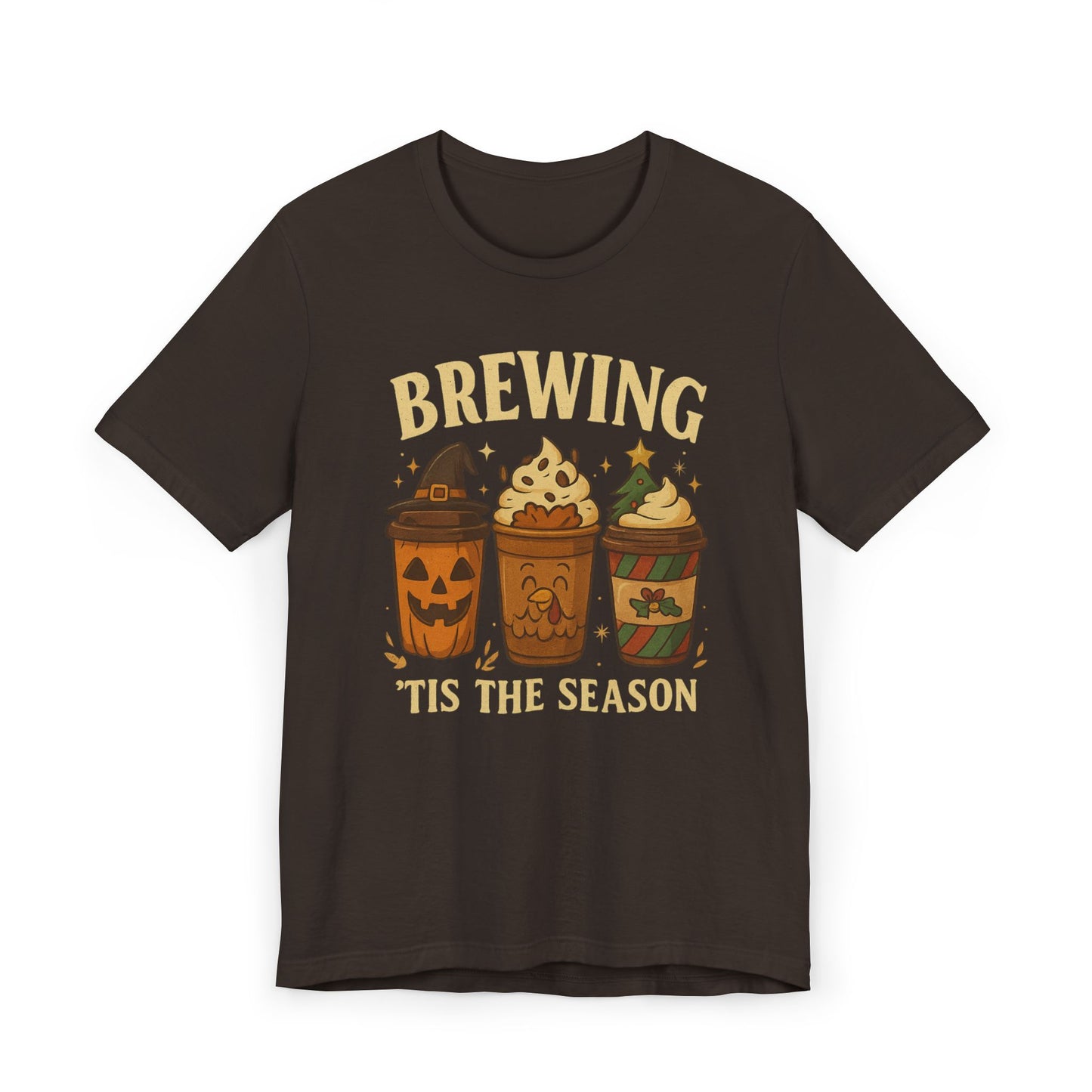 🎃🎄 Brewing ’Tis the Season Unisex T-Shirt USA | Holiday Coffee Tee