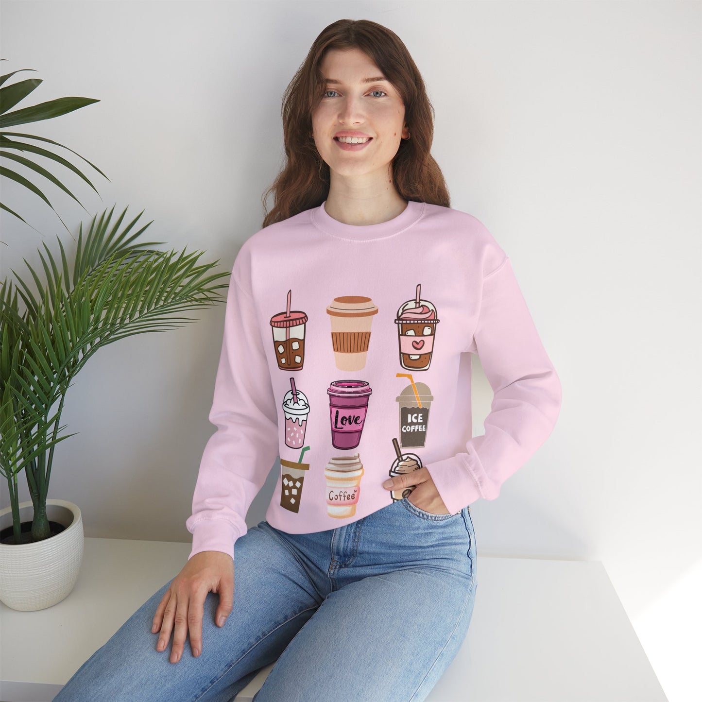☕ Iced Coffee Drinks Sweatshirt USA | Fun Unisex Sweater for Coffee Lovers
