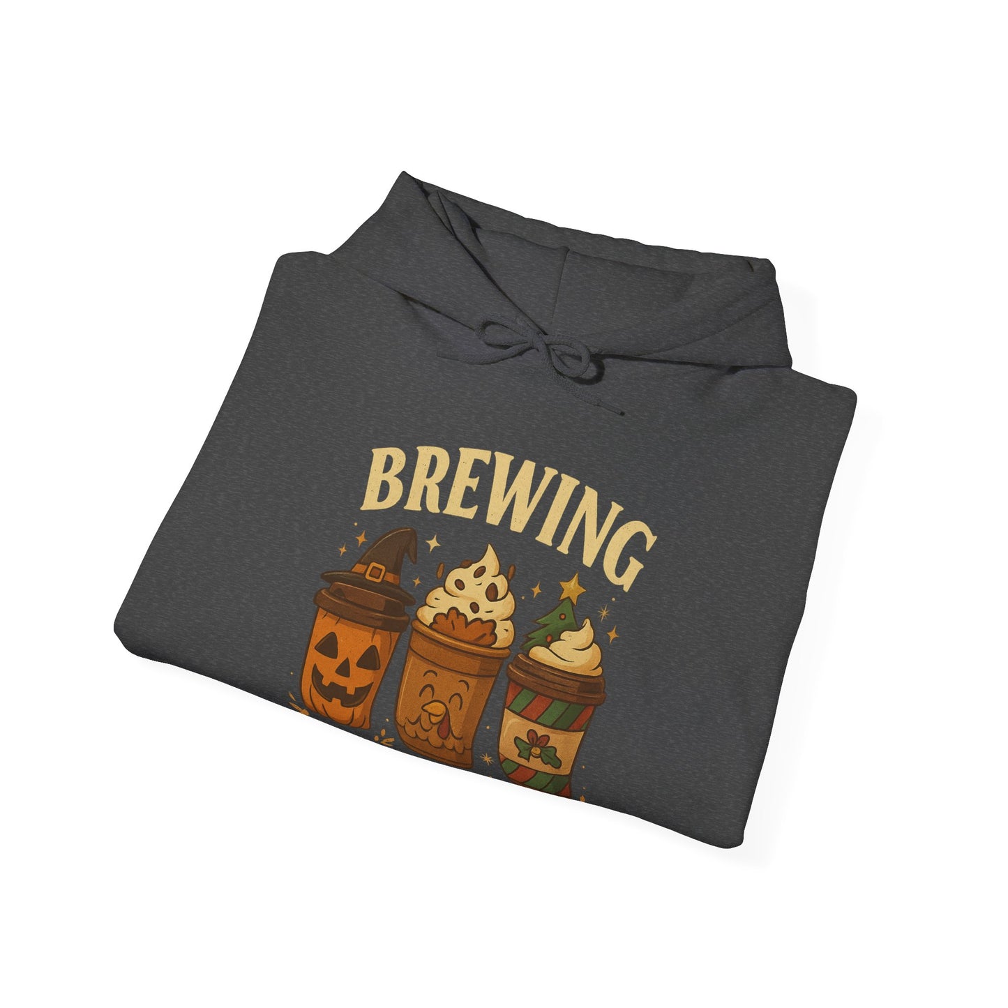 Brewing ’Tis The Season Hoodie USA 🎃🦃🎄 – Unisex Holiday Coffee Hoodie