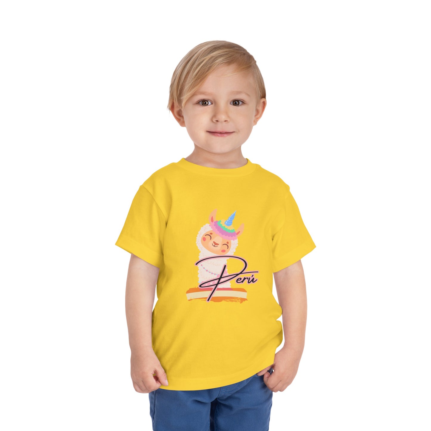 Best PeruvianToddler Short Sleeve Tee "Peru Llama Rainbow"