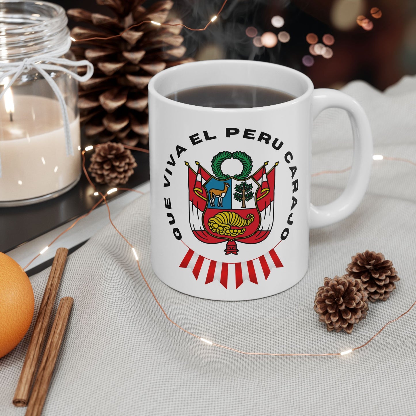 Best Peruvian Ceramic Coffee Mug, (11oz, 15oz) "PERU Escarapela"