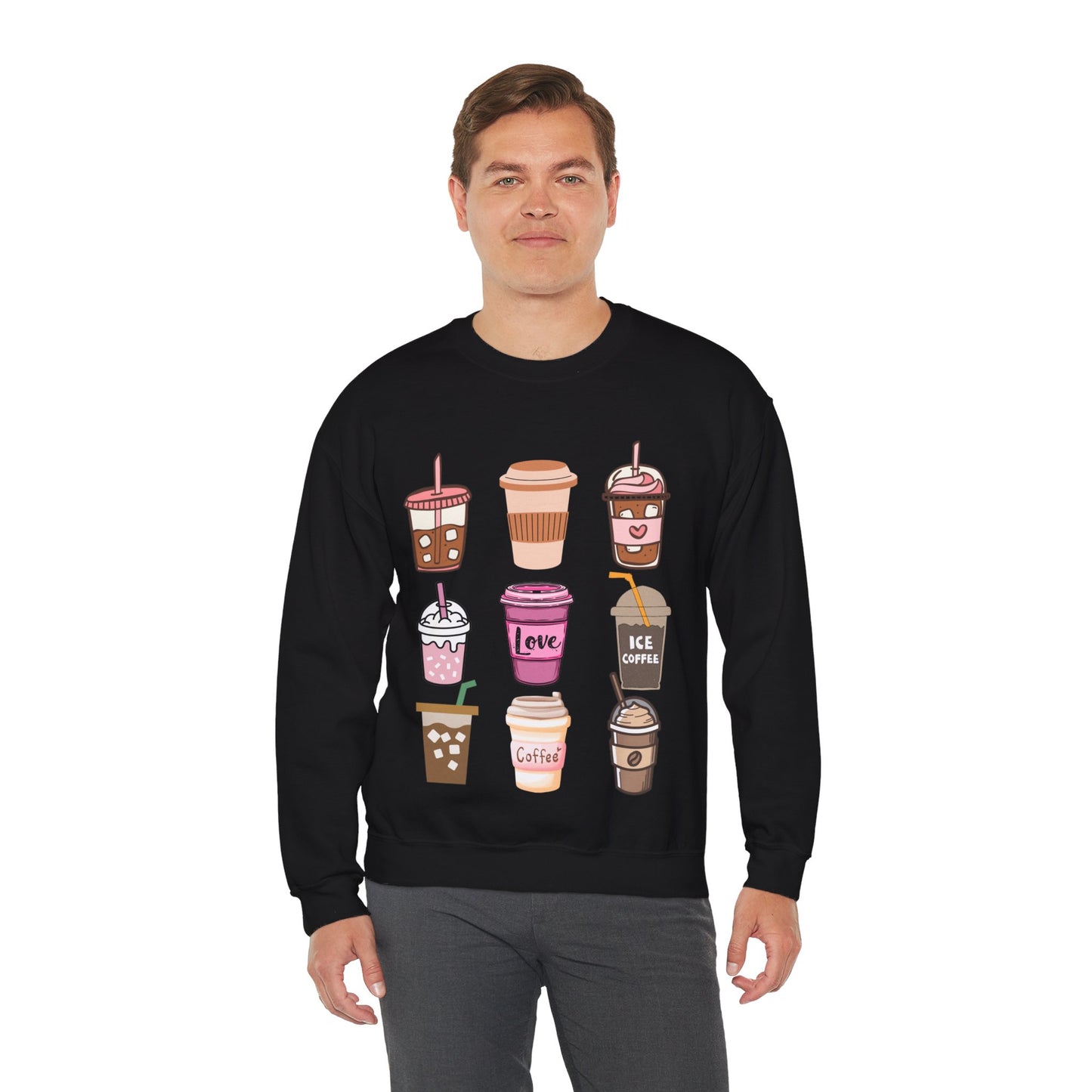 ☕ Iced Coffee Drinks Sweatshirt USA | Fun Unisex Sweater for Coffee Lovers