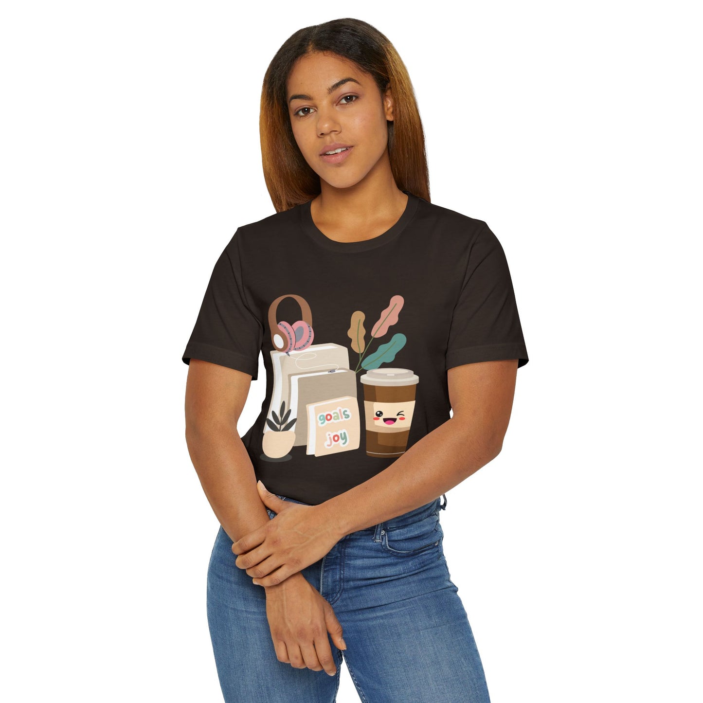 Goals & Joy Coffee T-Shirt – Cute Motivational Graphic Tee for Coffee Lovers (USA Only)