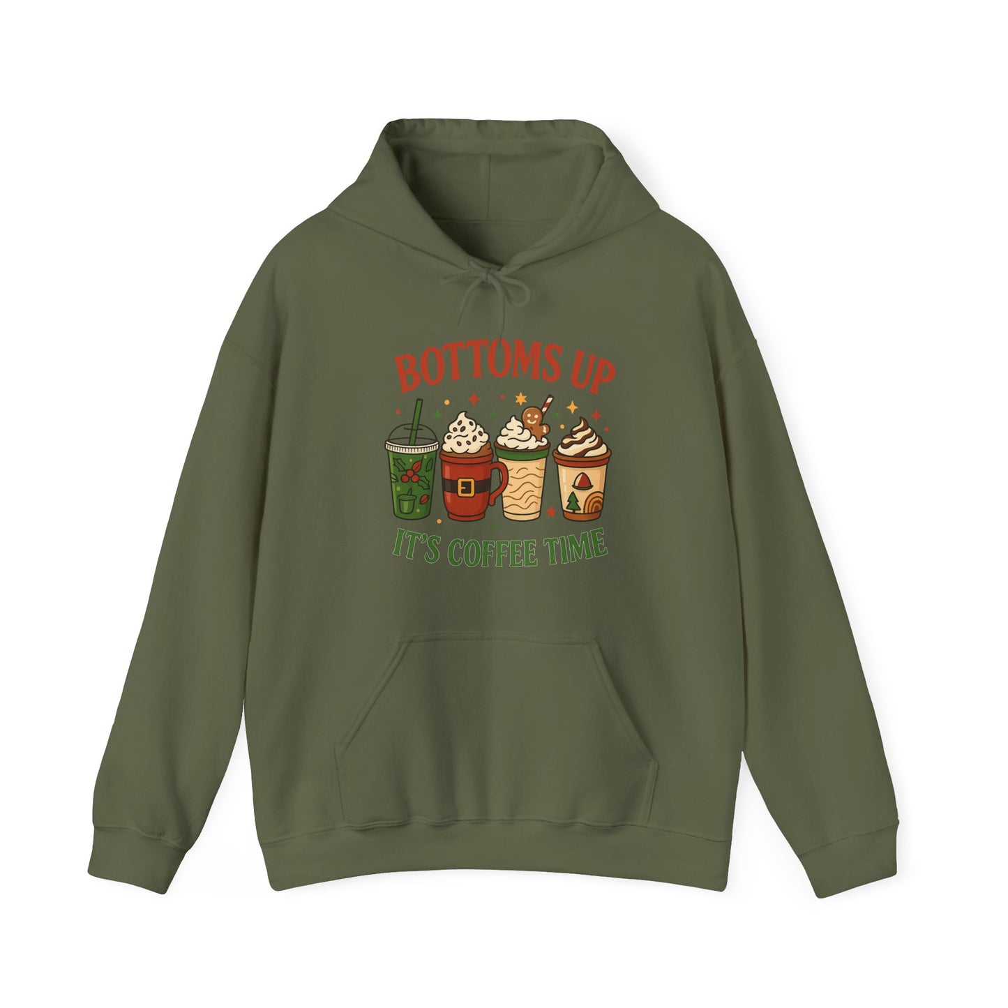 Bottoms Up Coffee Time Hoodie USA ☕ – Unisex Hoodie for Coffee Lovers