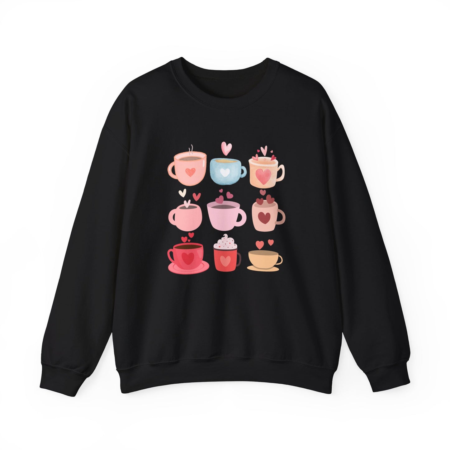 ☕ Valentine Coffee Cups Sweatshirt USA | Cute Unisex Sweater for Coffee Lovers