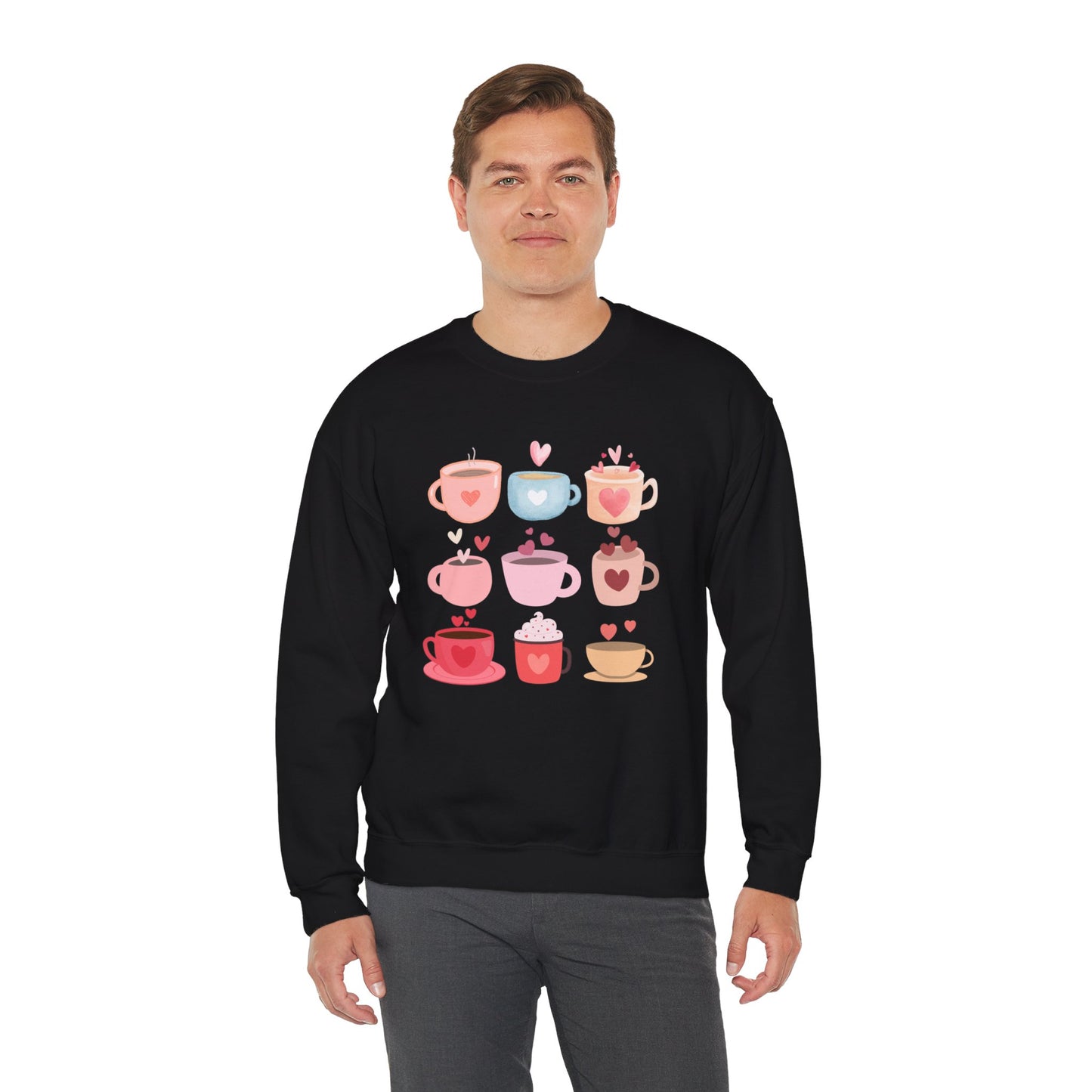 ☕ Valentine Coffee Cups Sweatshirt USA | Cute Unisex Sweater for Coffee Lovers