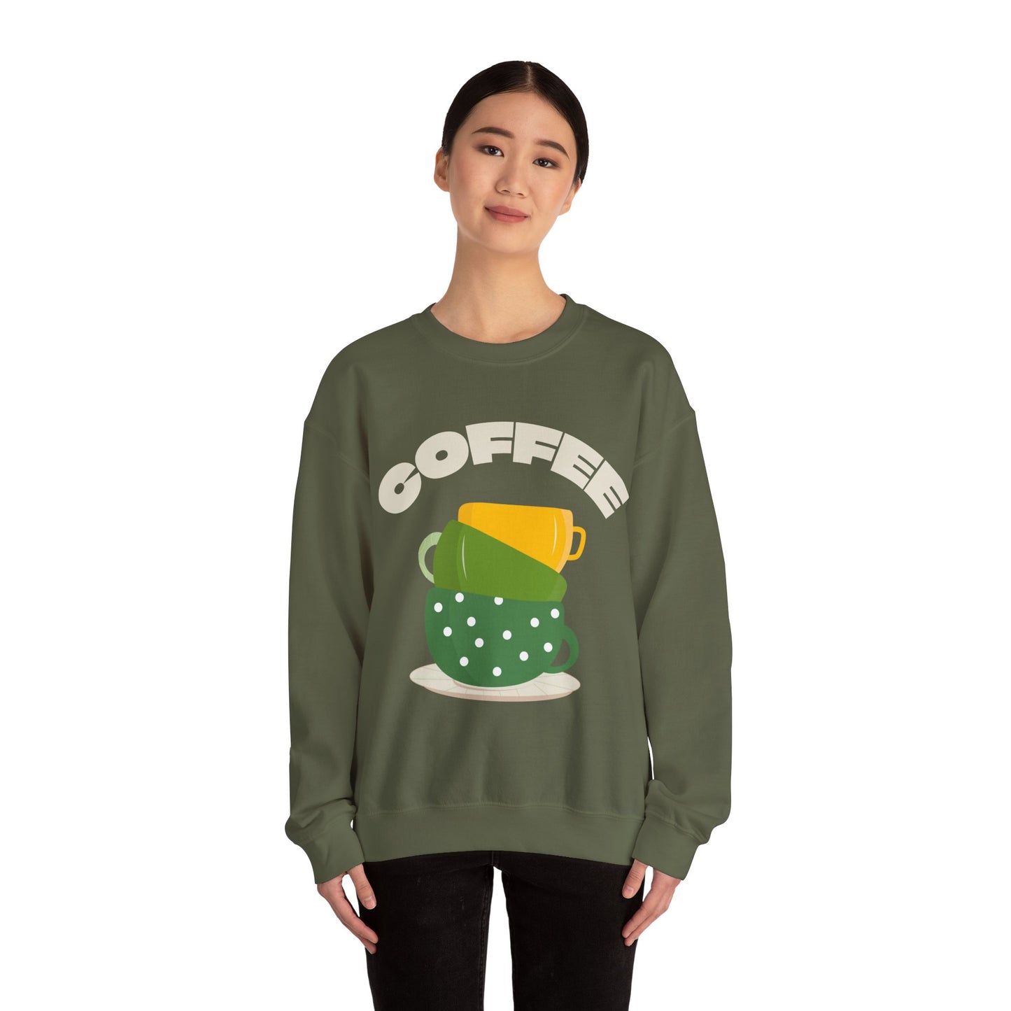 βπ’ Stacked Coffee Cups Sweatshirt USA | Eco-Friendly Unisex Coffee Sweater