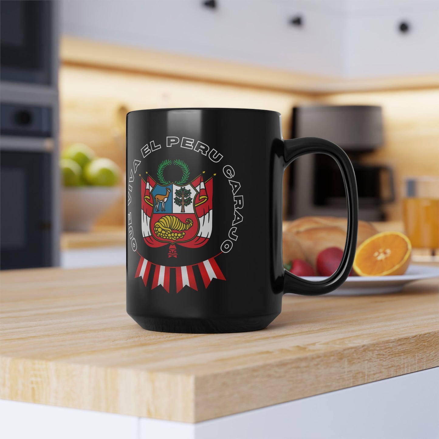 Peruvian Coffee Black Mug (11oz, 15oz) "PERU Escarapela"