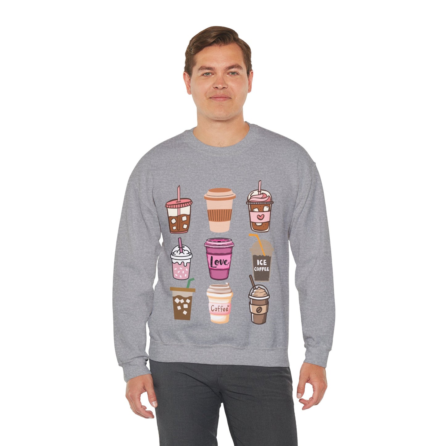 ☕ Iced Coffee Drinks Sweatshirt USA | Fun Unisex Sweater for Coffee Lovers