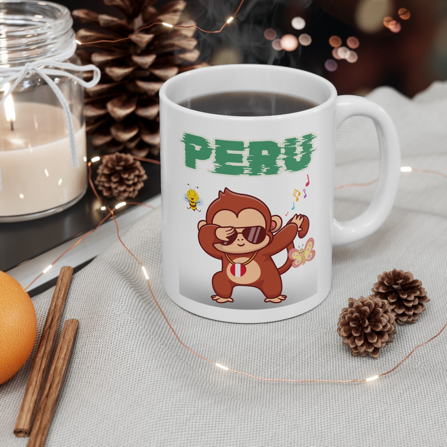 Best Peruvian Ceramic Coffee Mug, (11oz, 15oz) "Peruvian Jungle Party"