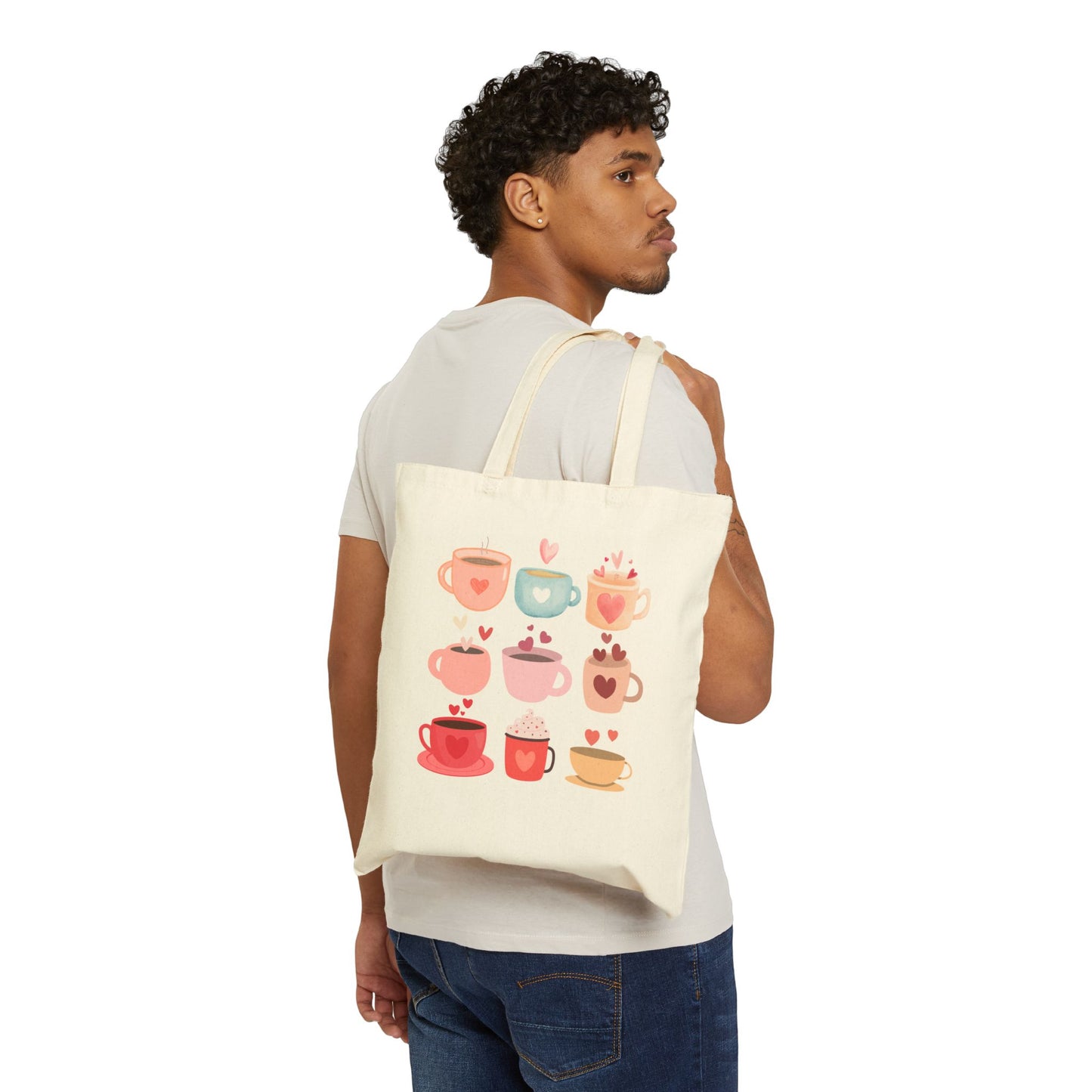Best coffee Cotton Canvas Tote Bag "Coffee Mugs Heart"