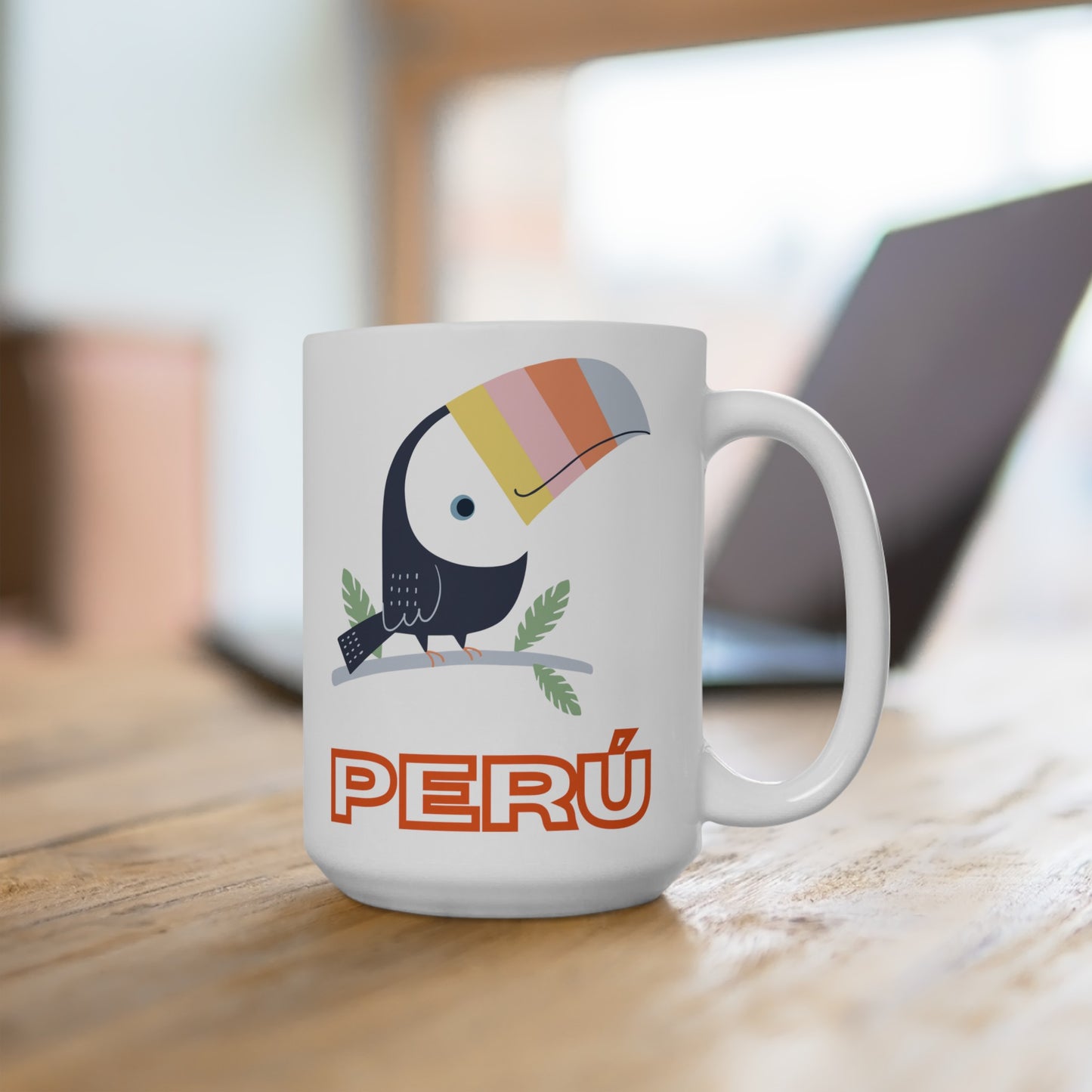 Best Peruvian Ceramic Coffee Mug, (11oz, 15oz) "Peruvian Toucan"
