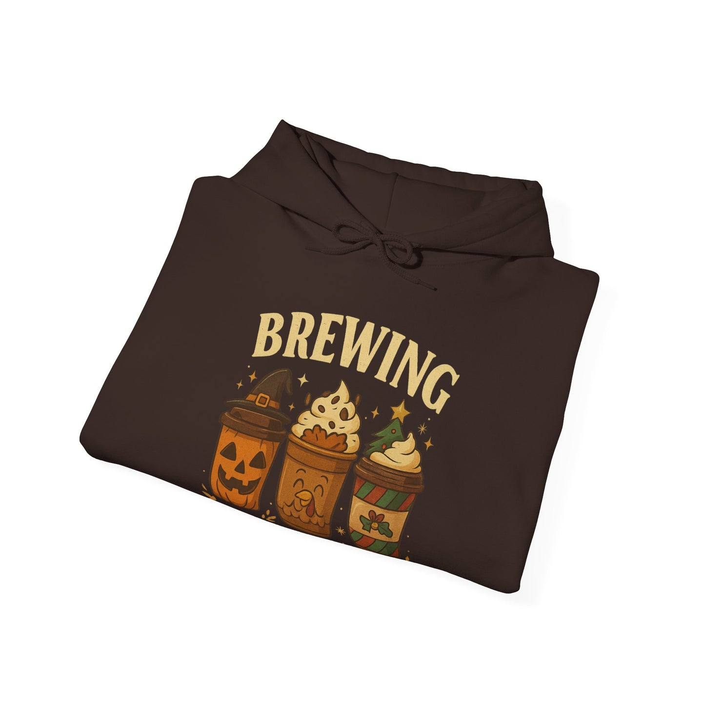 Brewing ’Tis The Season Hoodie USA 🎃🦃🎄 – Unisex Holiday Coffee Hoodie