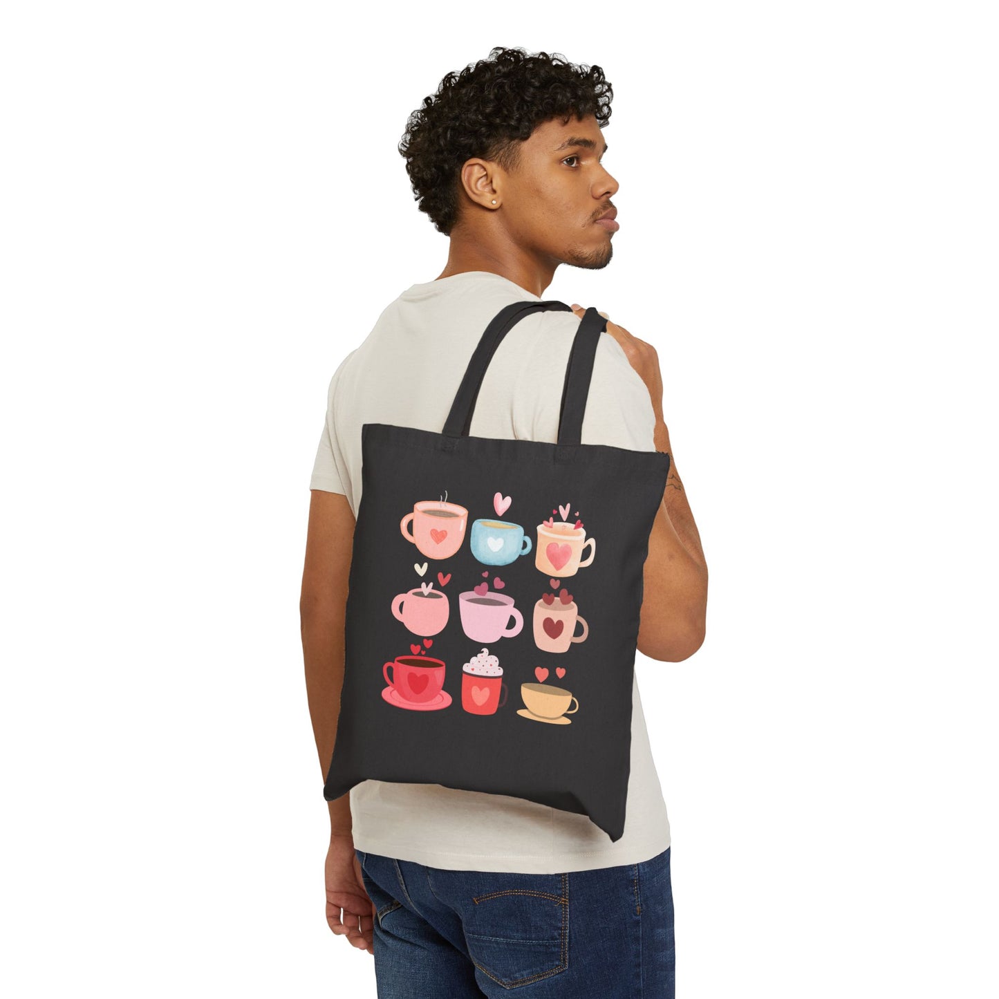 Best coffee Cotton Canvas Tote Bag "Coffee Mugs Heart"