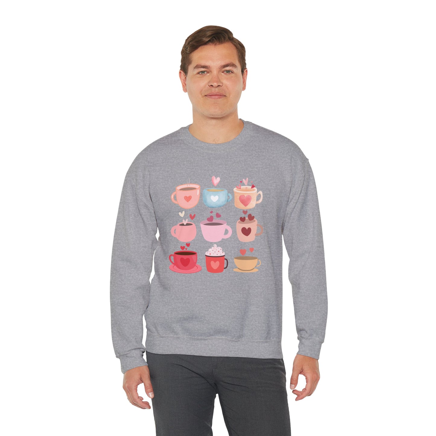 ☕ Valentine Coffee Cups Sweatshirt USA | Cute Unisex Sweater for Coffee Lovers