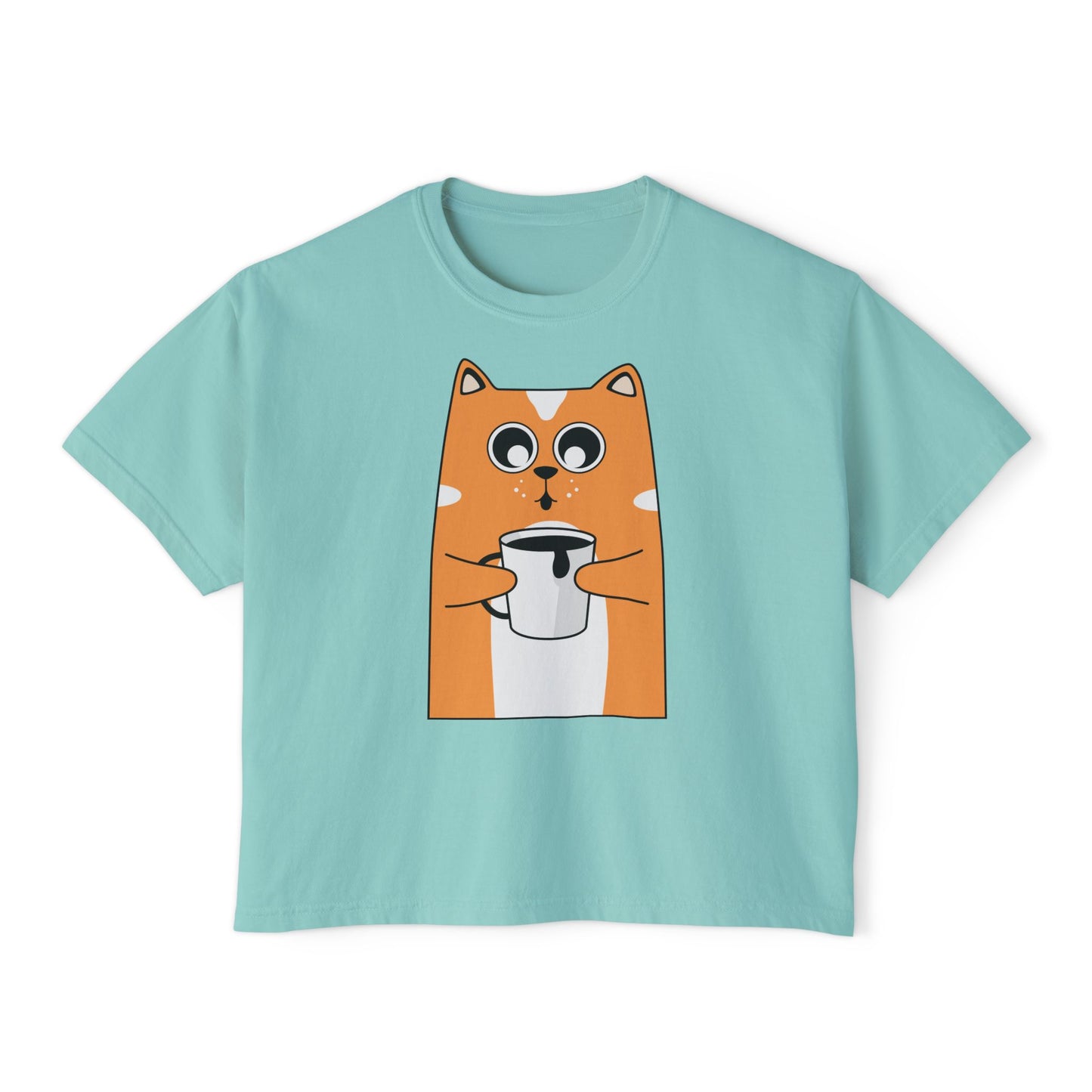 Cute Cat Boxy Tee, Women's Casual Top, Funny Animal Shirt, Gift for Cat Lovers, Lightweight Cotton Tee