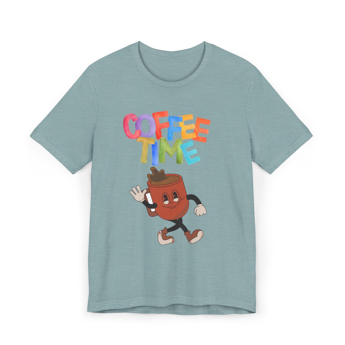 Coffee Time Retro T-Shirt – Fun Cartoon Coffee Cup Graphic Tee for Coffee Lovers (USA Only)