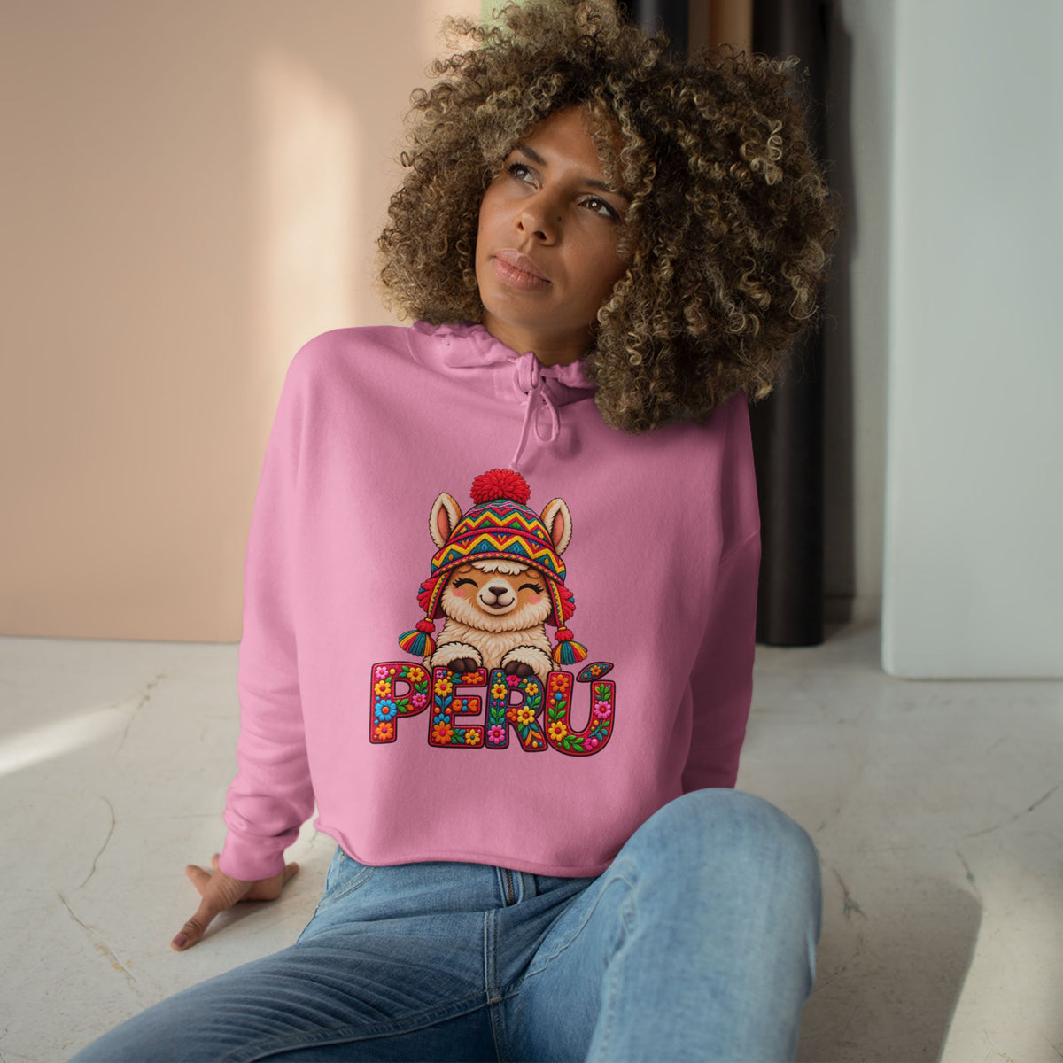Best Floral Llama Peru Crop Hoodie - Cute Chullo Llama Gift