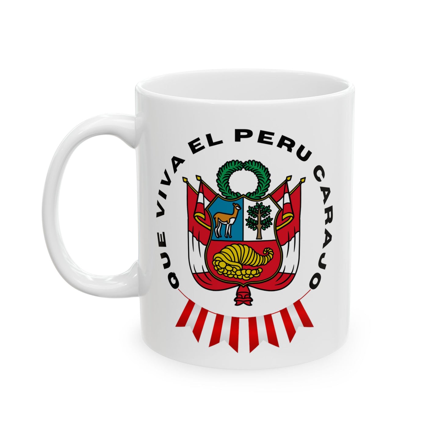 Best Peruvian Ceramic Coffee Mug, (11oz, 15oz) "PERU Escarapela"