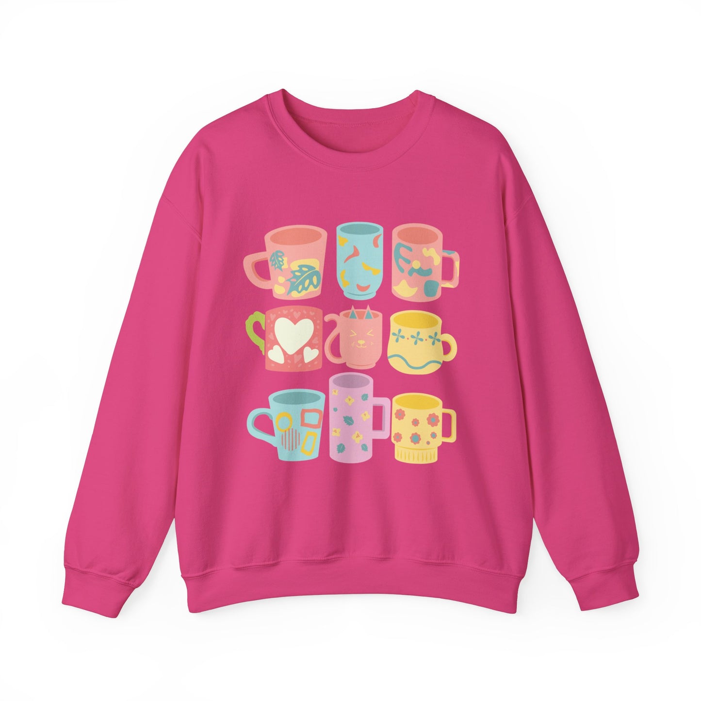 ☕ Pastel Coffee Mugs Sweatshirt USA | Colorful Unisex Sweater for Coffee Lovers