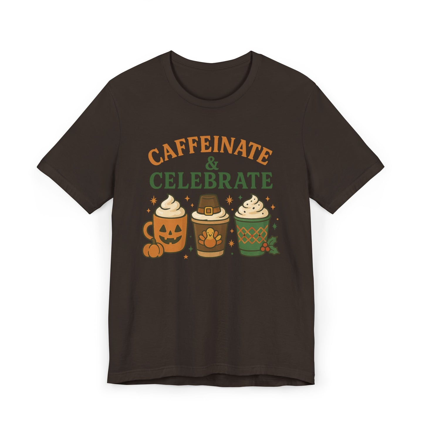 ππ¦π Caffeinate & Celebrate Unisex T-Shirt USA | Holiday Coffee Tee