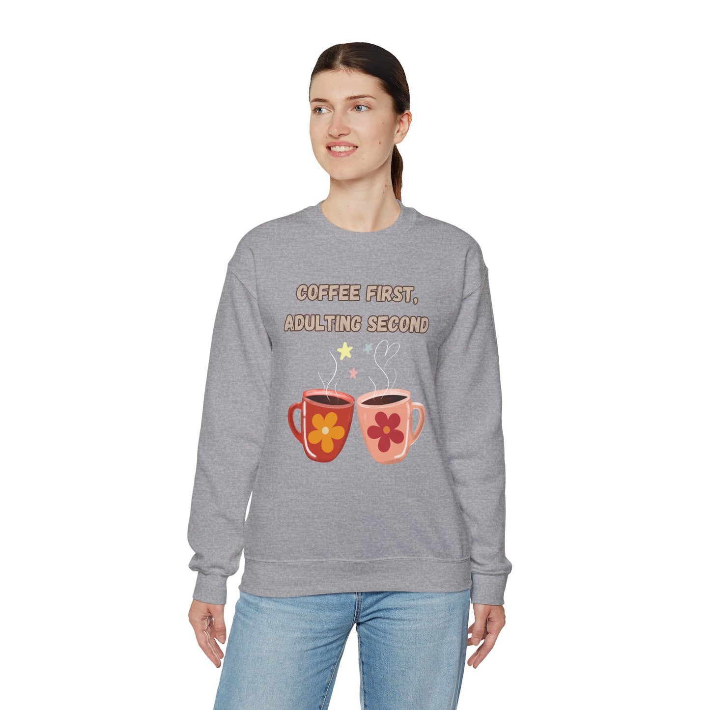 ☕ Coffee First Adulting Second Sweatshirt USA | Fun Unisex Sweater for Coffee Lovers