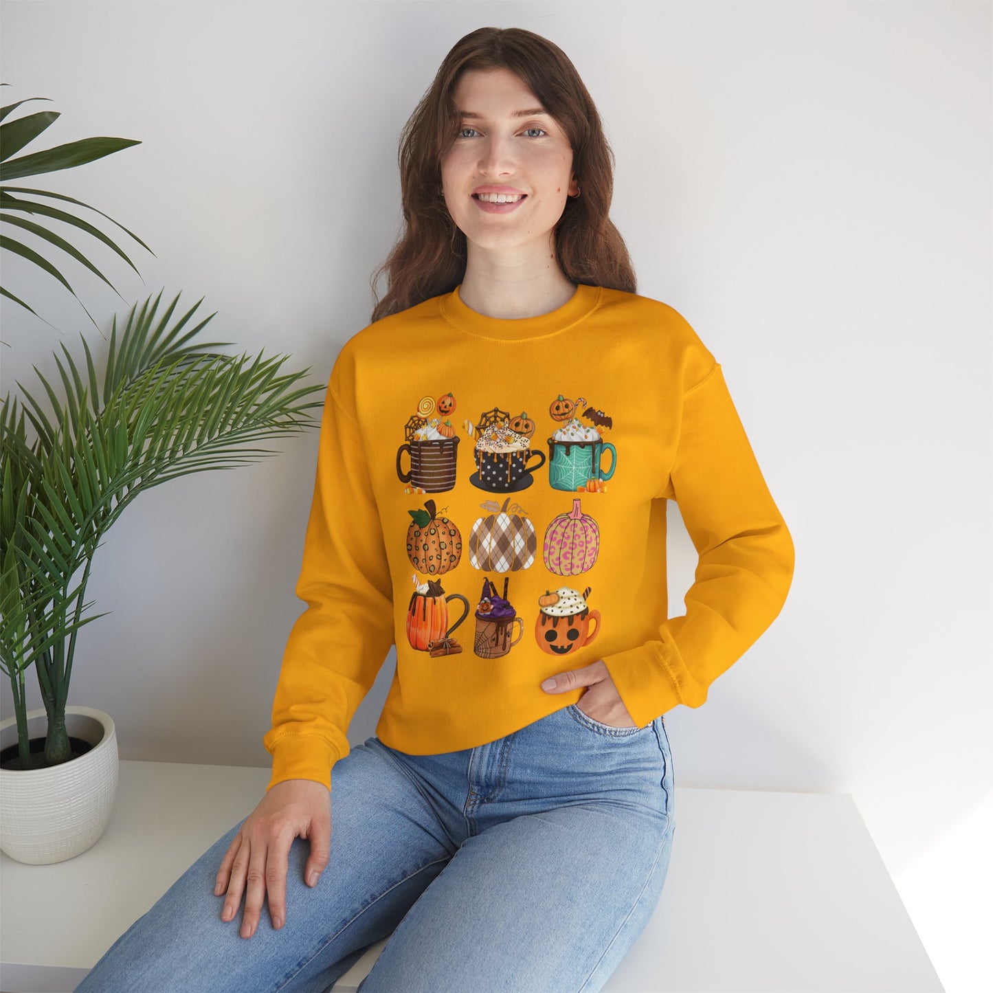 π Pumpkin Coffee Halloween Sweatshirt USA | Cozy Fall Unisex Sweater
